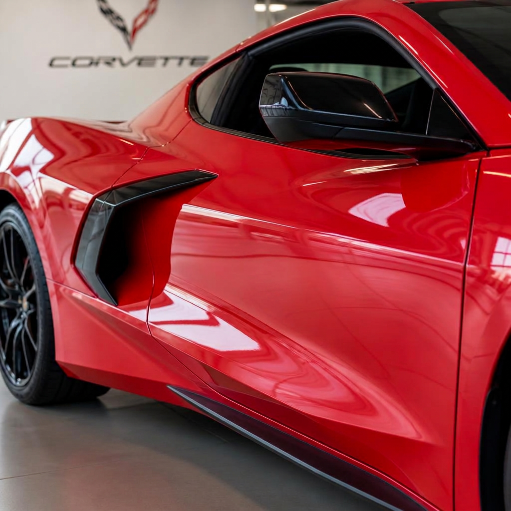 Chevrolet Corvette C8 — driver's door — after paintless dent repair